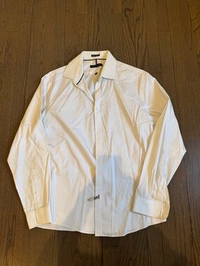 Tommy Hilfiger White Dress Shirt with Small Navy Dot Pattern
